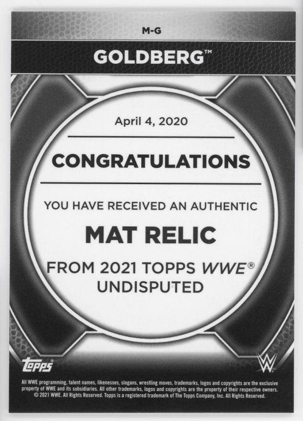 Goldberg 2021 Topps WWE Undisputed Mat Relic /5 Card #M-G