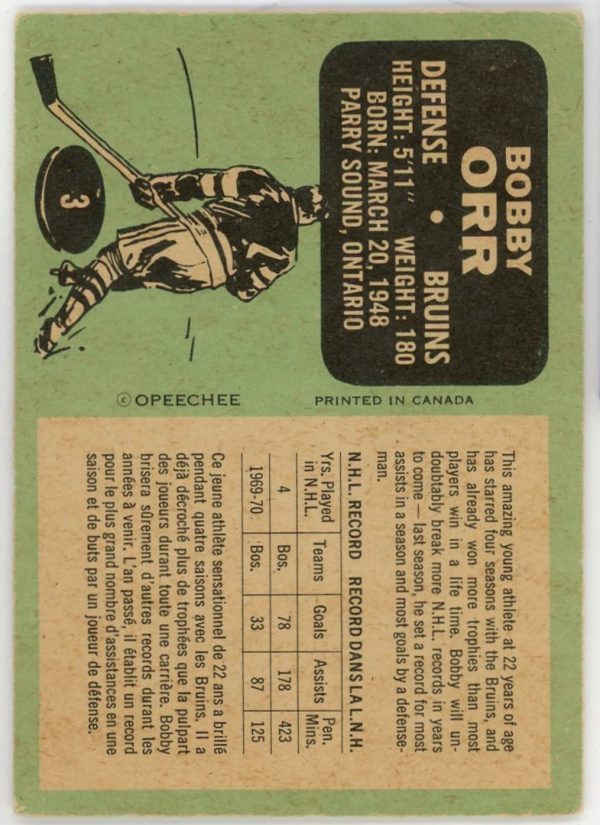Bobby Orr 1970-71 O-Pee-Chee Hockey Card #3