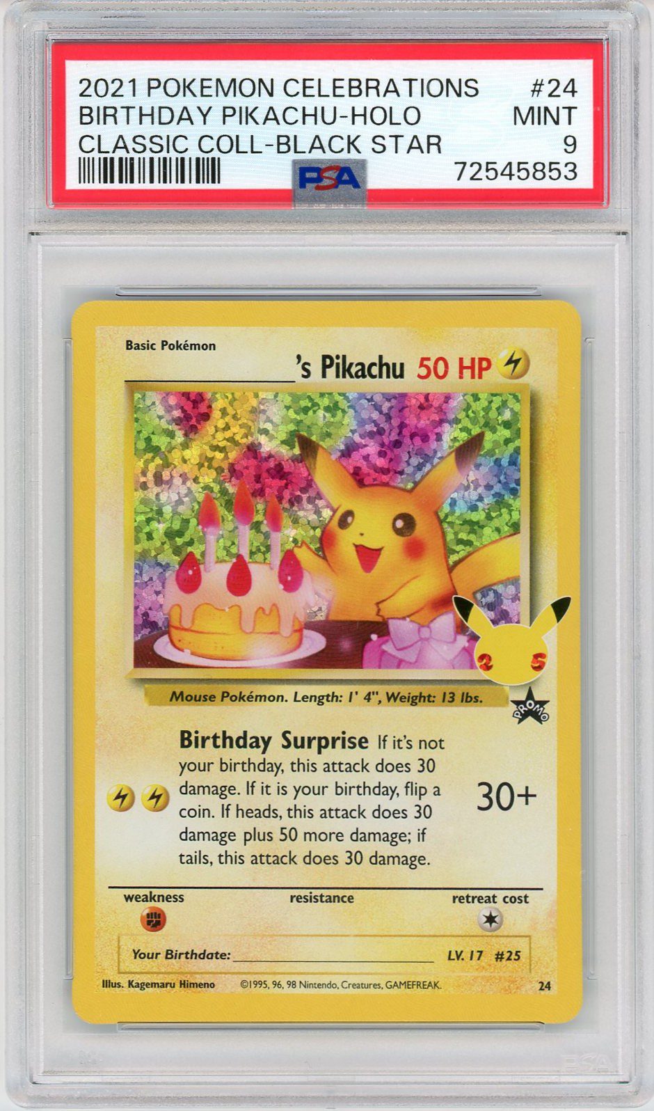 Birthday Pikachu Pokemon Celebrations Classics Collection Black Star Promo  PSA 9 #24