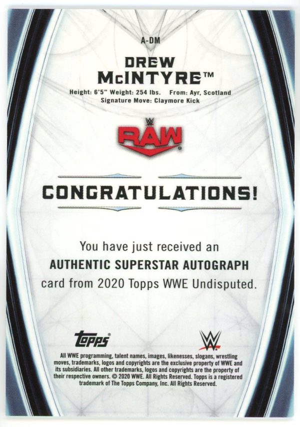 2020 Drew McIntyre WWE Topps /50 Green Auto Card #A-DM