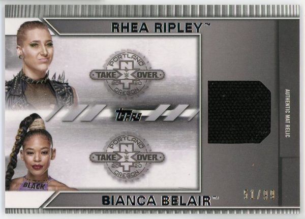 2021 Rhea Ripley And Bianca Belair WWE Topps Undisputed /99 Mat Relic Card #MA-RB