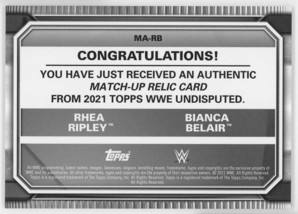 2021 Rhea Ripley And Bianca Belair WWE Topps Undisputed /99 Mat Relic Card #MA-RB