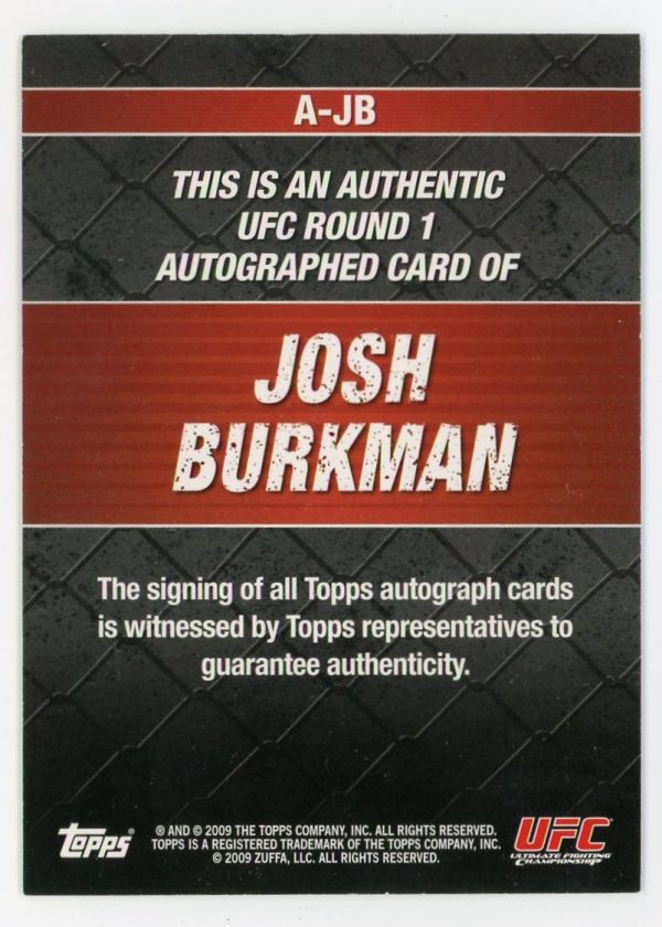 2009 Josh Burkman UFC Topps Round 1 Blue Ink Auto Rookie Card #A-JB