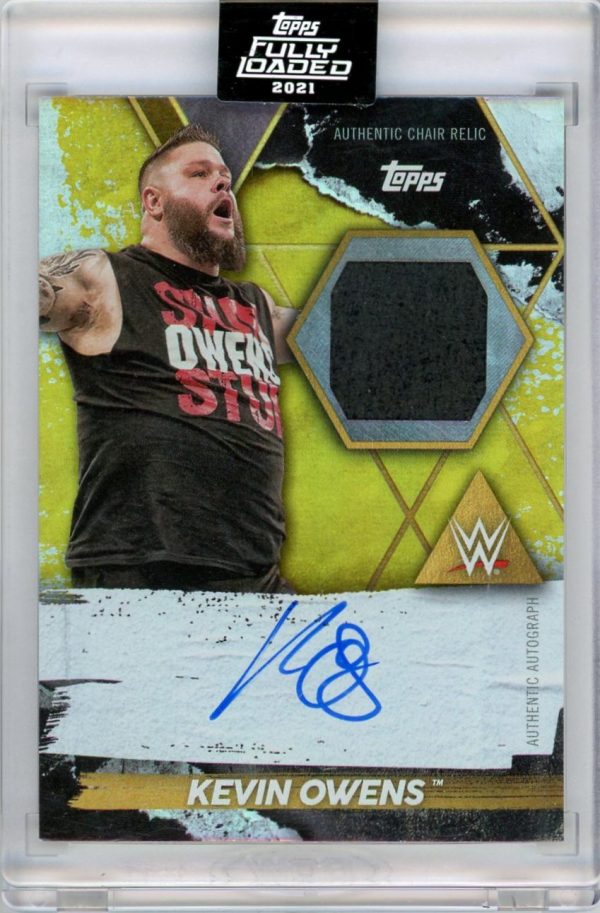 Kevin Owens 2021 Topps Fully Loaded Citrine Metal Chair Relic Auto /75 Card #C-KO