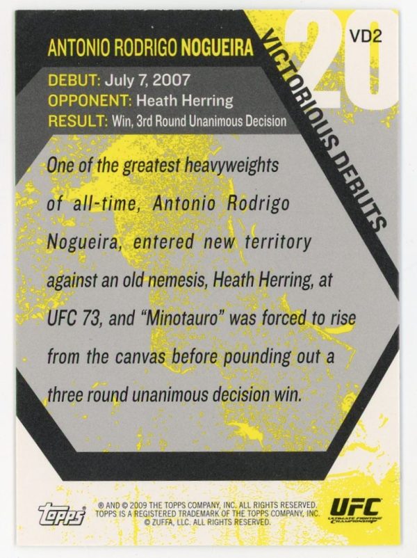 2009 Antonio Nogueira UFC Topps Round 1 Victorious Debuts Rookie Card #VD2