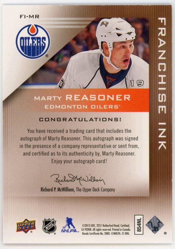Marty Reasoner 2013-14 Upper Deck Edmonton Oilers Franchise Ink FI-MR
