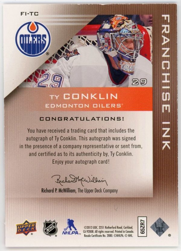 TY Conklin 2013-14 Upper Deck Edmonton Oilers Franchise Ink FI-TC