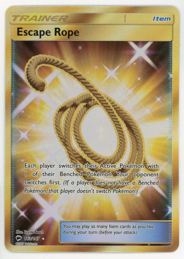 Pokemon Escape Rope 163/147 Burning Shadows Full Art Gold Secret Rare