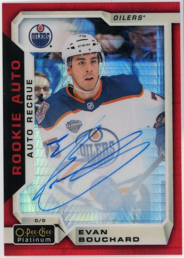 Evan Bouchard 2018-19 O-Pee-Chee Platinum Red Prism Marquee Rookie Auto /50 R-EB
