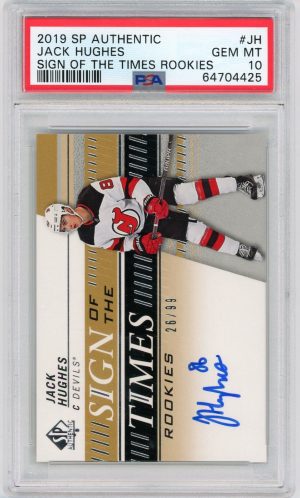 Jack Hughes 2019-20 UD SP Authentic Sign Of The Times Rookies /99 PSA 10