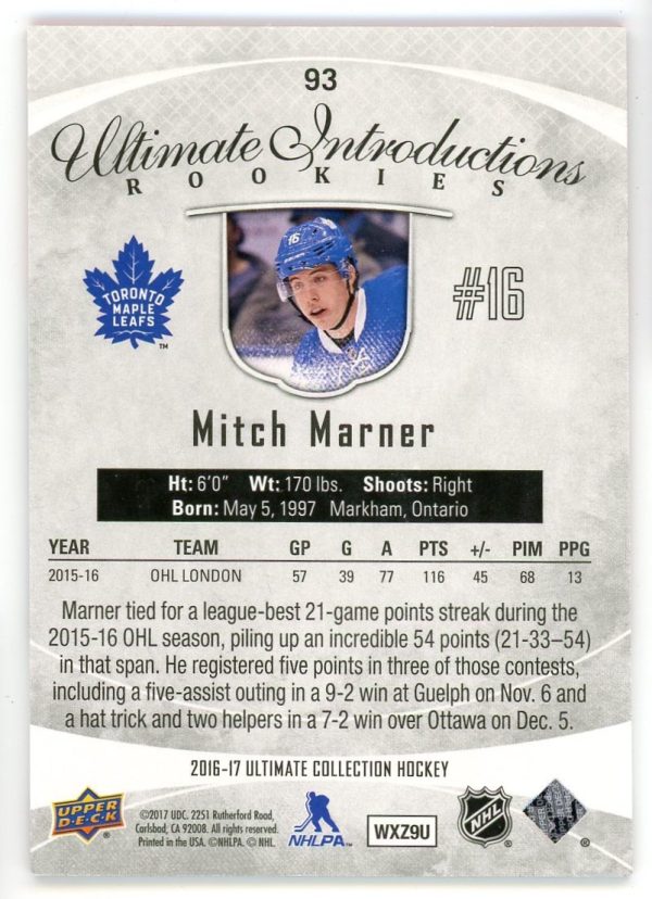 Mitch Marner 2016-17 UD Ultimate Introductions Royal Red /6 #93