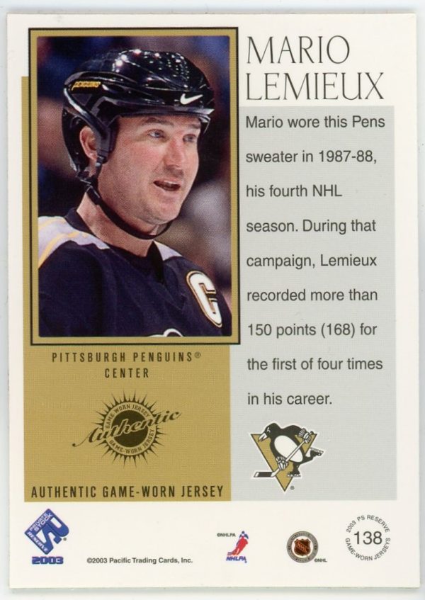 Mario Lemieux 2003-04 Pacific Private Stock Jersey Patch 295/531