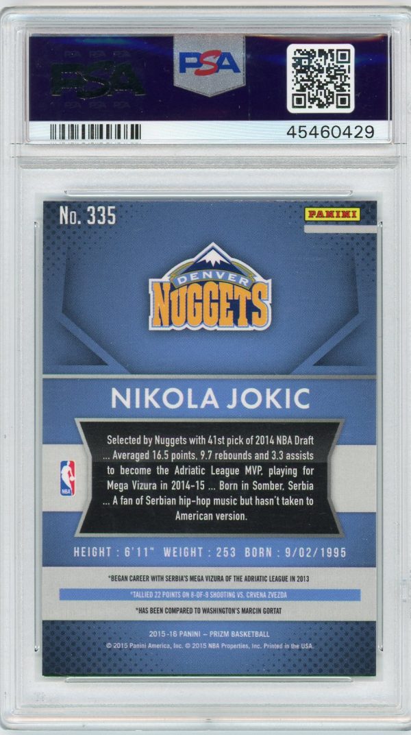 Nikola Jokic Nuggets 2015-16 Panini Prizm RC Rookie Card #335 PSA 9