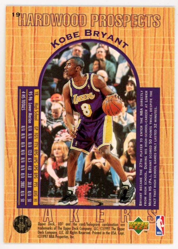 Kobe Bryant Lakers 1996-97 UD3 Hardwood Prospects RC Rookie Card #19