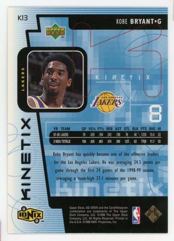 Kobe Bryant Lakers 1998-99 UD Ionix Kinetix Card #K13