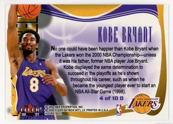 Kobe Bryant Lakers 2000-01 NBA Hoops Determined Insert Card #4D