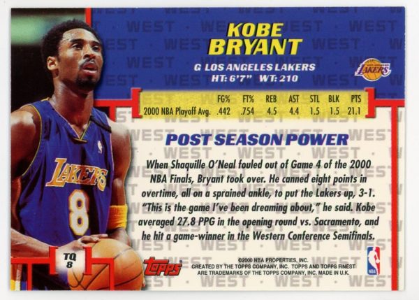 Kobe Bryant Lakers 2000-01 Topps Finest Title Quest Card #8