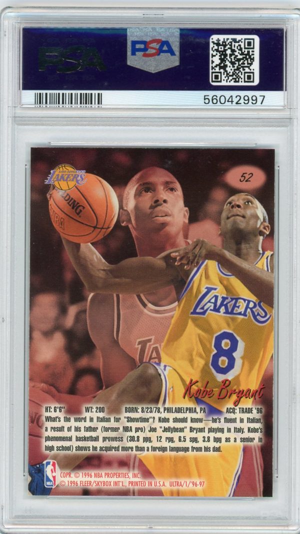 1996-97 Kobe Bryant Lakers Fleer Ultra Rookie PSA 9 Card #52