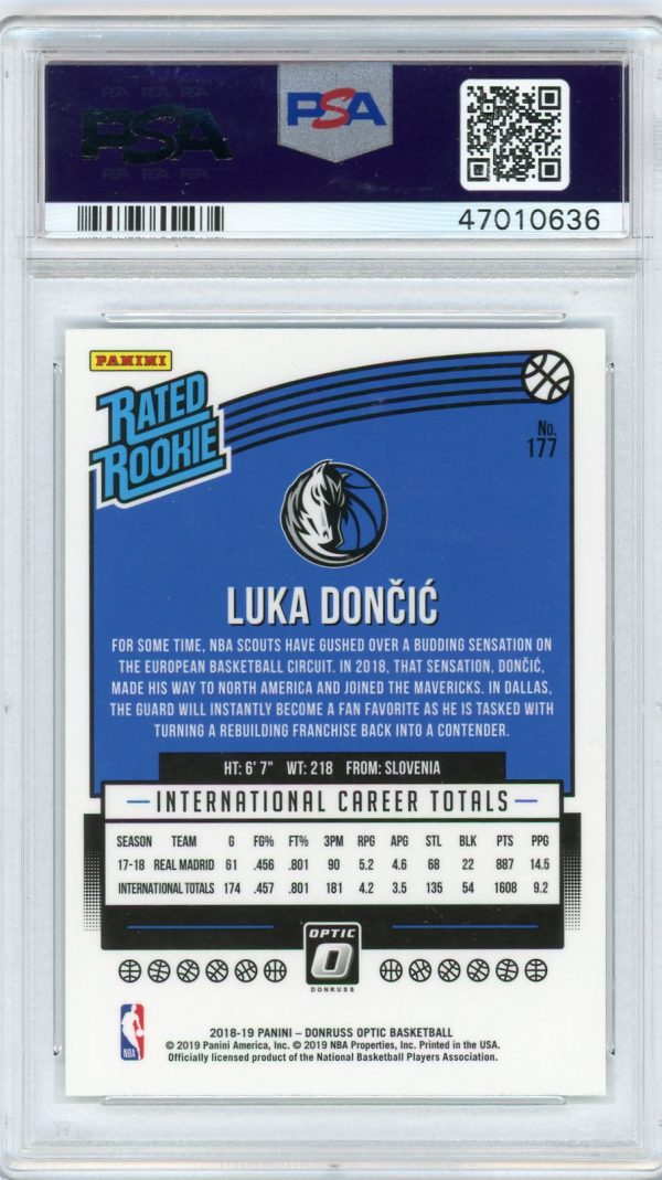 2018-19 Luka Doncic Panini Optic Rated Rookie PSA 10 Card #177