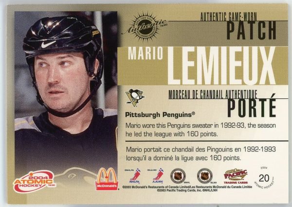 Mario Lemieux Penguins 2003-04 McDonalds Atomic Patch /150 Card #20