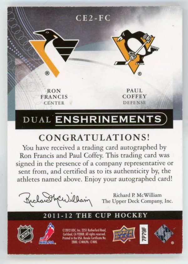 Coffey, Francis 2011-12 UD The Cup Dual Enshrinements Auto /25 CE2-FC
