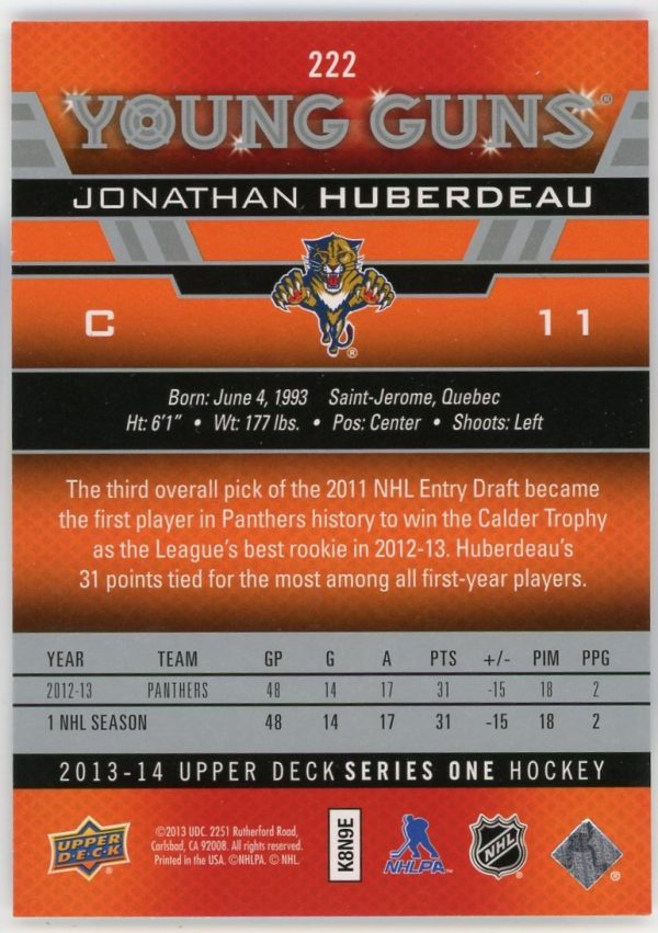 Jonathan Huberdeau Panthers 2013-14 UD Young Guns Rookie Card #222