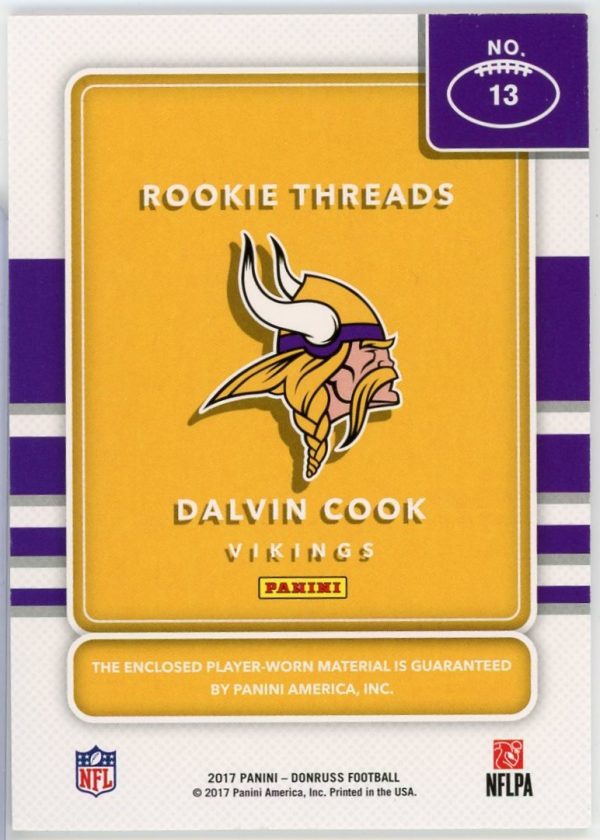 2017 Dalvin Cook Vikings Panini Donruss Rookie Threads Card #13