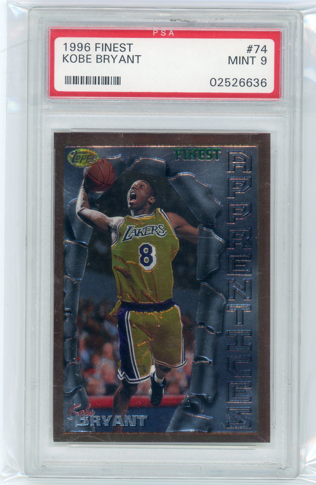 Kobe Bryant 1996 Topps Finest Rookie Card #74 PSA 9