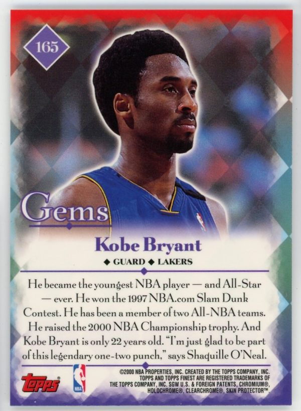 Kobe Bryant Lakers 2000-01 Topps Finest Gems Card #165