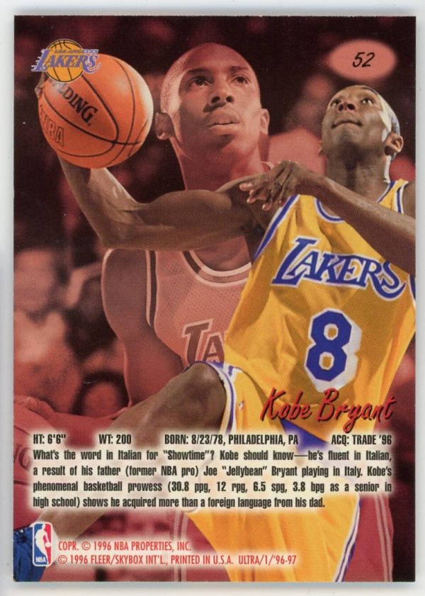 Kobe Bryant Lakers 1996-97 Fleer Ultra RC Rookie Card #52