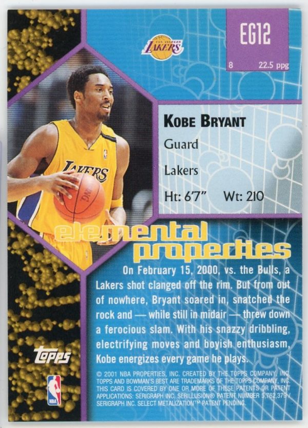 Kobe Bryant Lakers 2000-01 Bowmans Best Elements of the Game Card #EG12