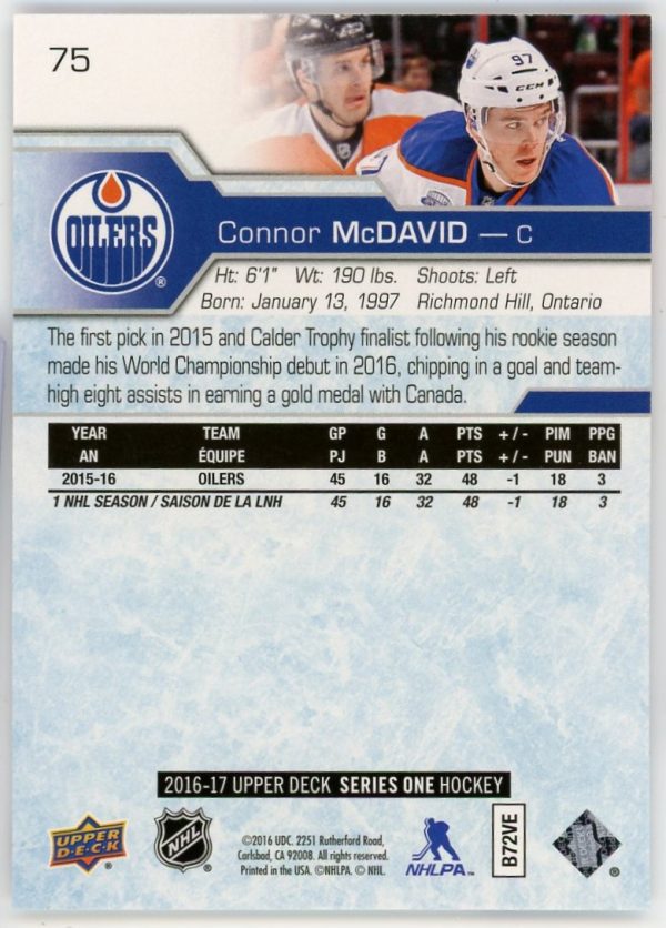 Connor McDavid Oilers 2016-17 UD Card #75