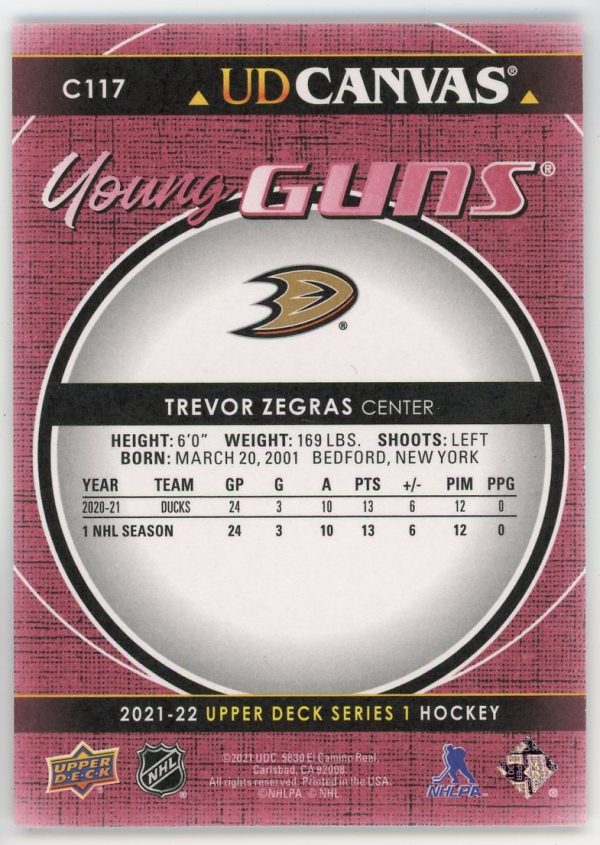 2021-22 Trevor Zegras UD Young Guns Canvas Rookie Card #C117