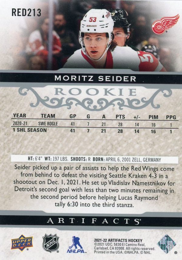 Mortiz Seider 2021-22 UD Artifacts Sliver Rookie Card /999 RED213