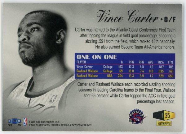 Vince Carter Raptors 1998-99 Flair Showcase Row 1 Rookie /1500 RC #25