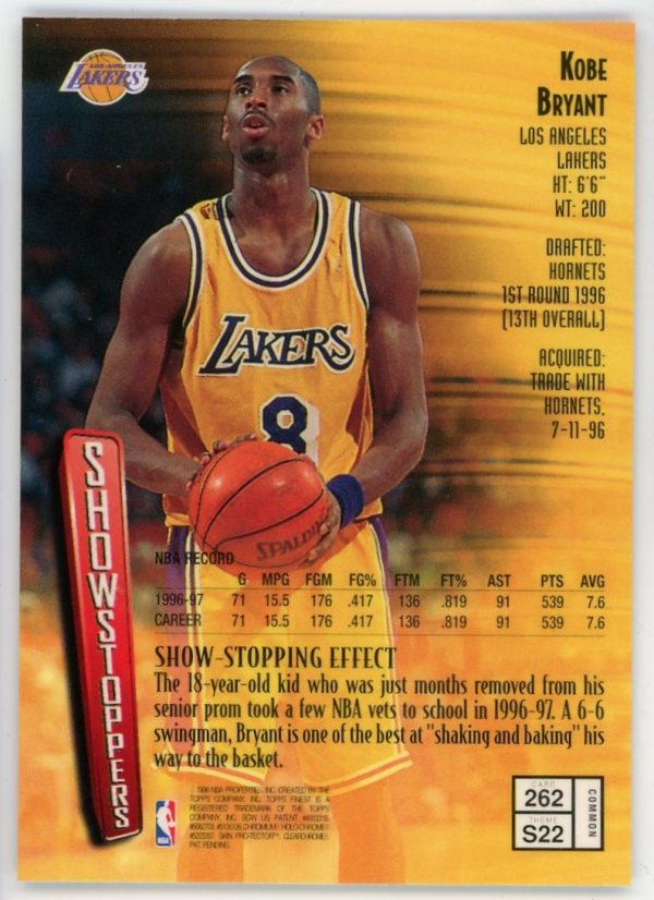 1997-98 Topps Finest Kobe Bryant Showstoppers Card #262