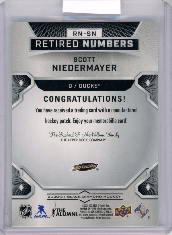 Scott Niedermayer 2020-21 UD Black Diamond Retired Numbers /99 #RN-SN