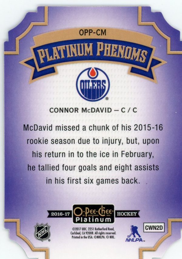 Connor Mcdavid 2016-17 OPC Platinum Phenoms Die Cut OPP-CM