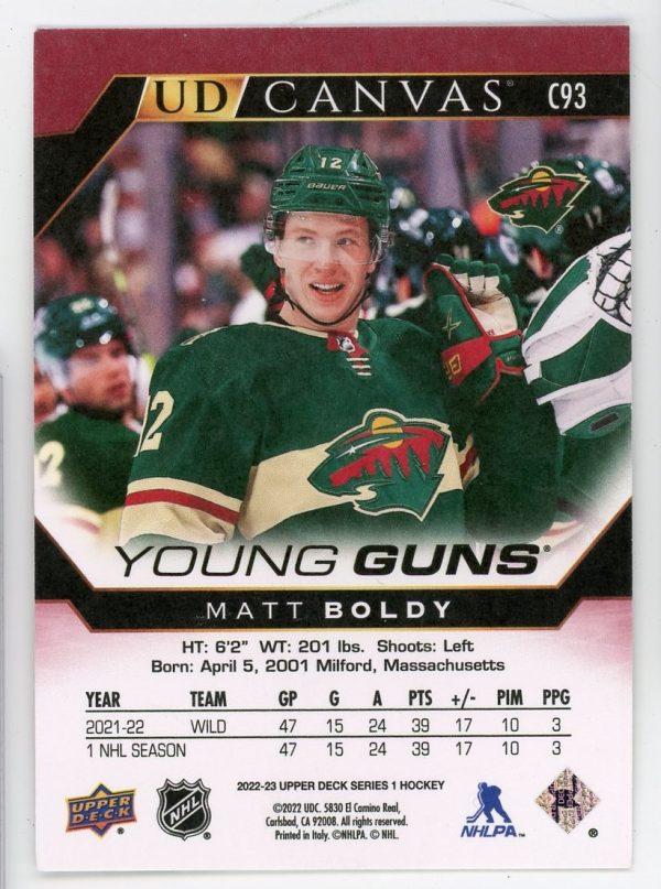 Matt Boldy 2022-23 Young Guns Canvas RC #C93