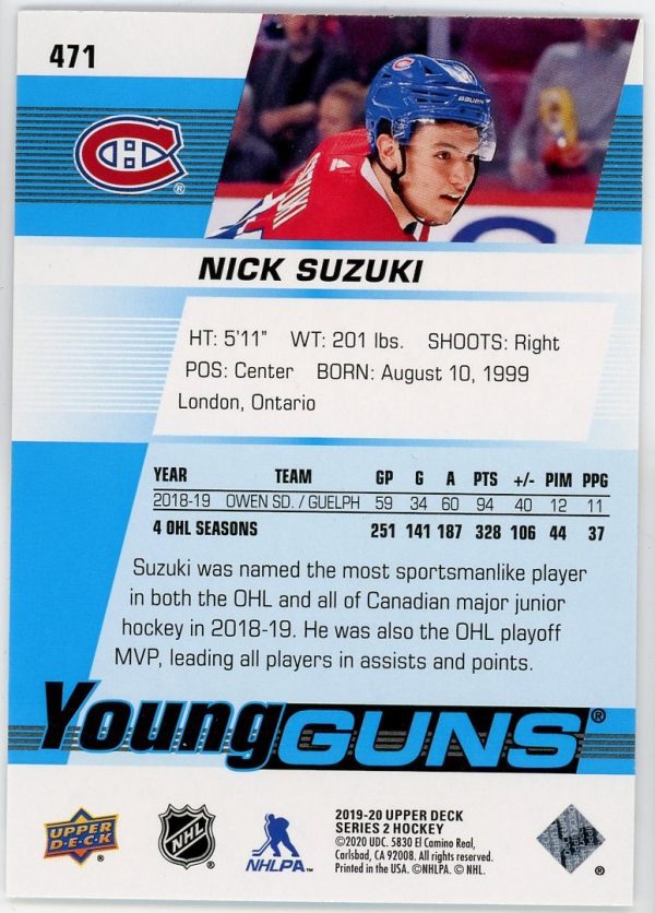Nick Suzuki 2019-20 UD Young Gung RC Rookie Card #471