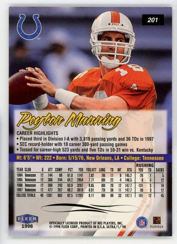Peyton Manning 1998 Fleer Ultra RC #201