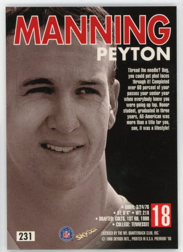 Peyton Manning 1998 Skybox Premium RC #231