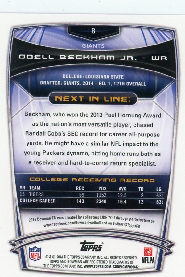 Odell Beckham Jr. 2014 Topps Bowman Sliver Ice Rookie Card #8