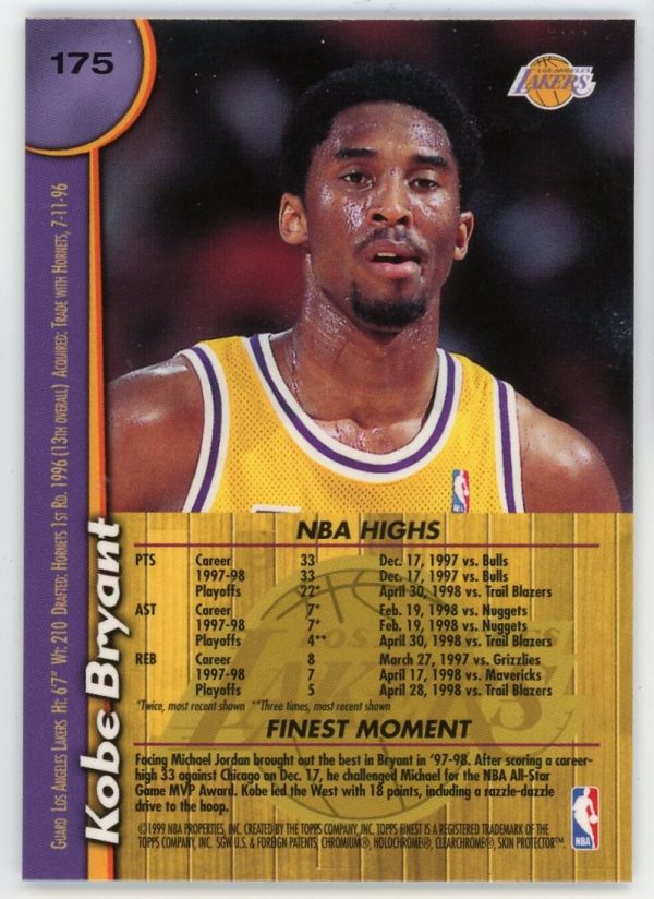 Kobe Bryant 1998-99 Topps Finest Card #175