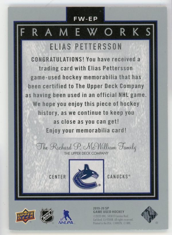 Elias Pettersson 2019-20 UD SP Game Used Frameworks FW-EP