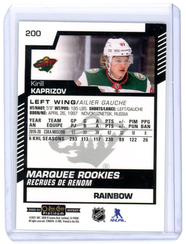 Kirill Kaprizov 2020-21 OPC Platinum Marquee Rookie Rainbow #200