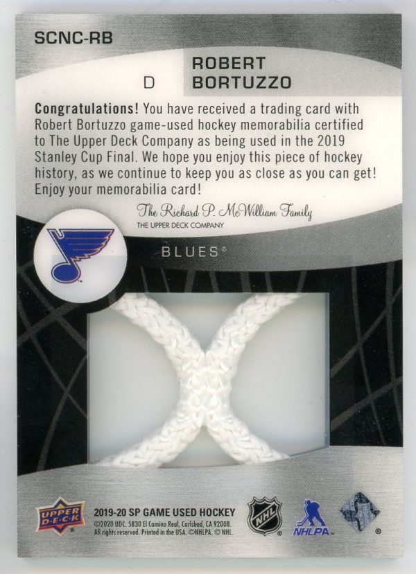 Robert Bortuzzo 2019-20 UD SP Game Used Net Cords /25 SCNC-RB