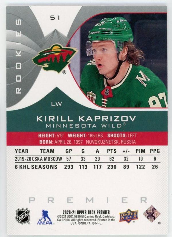 Kirill Kaprizov 2020-21 UD Premier /299 Rookie Card #51
