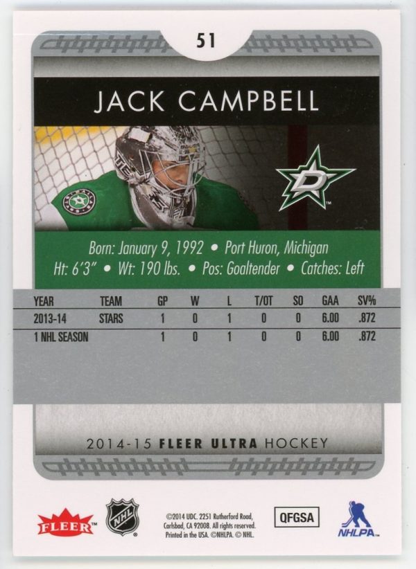 Jack Campbell 2014-15 Fleer Ultra Rookie Card #51