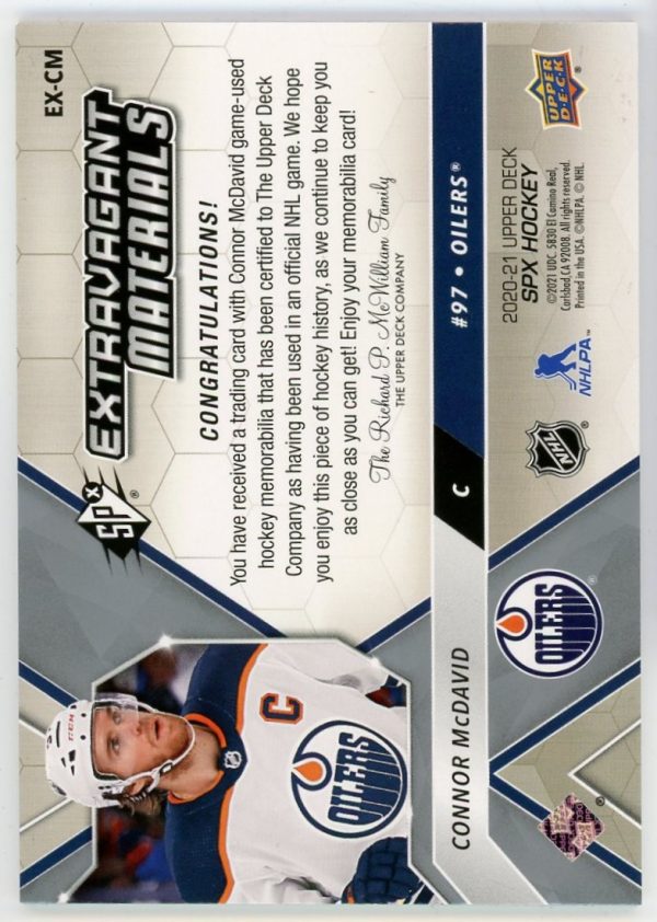 Connor McDavid 2020-21 UD SPX Extravagant Materails Jersey Patch